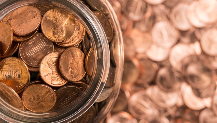 Monedas de cobre para flores frescas.