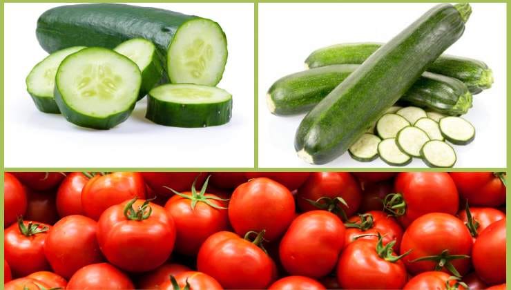 Pepinos, tomates y calabacines